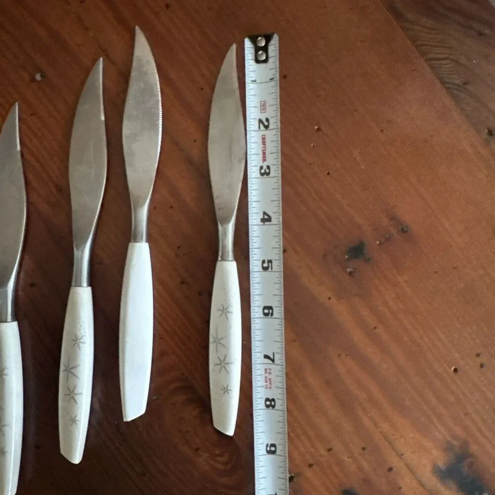 Vintage Mode Danish Stainless Knives Atomic Starburst Sheffield England Lot Of 4